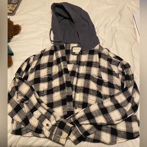 American Eagle Plaid Flannel Crop Sweater